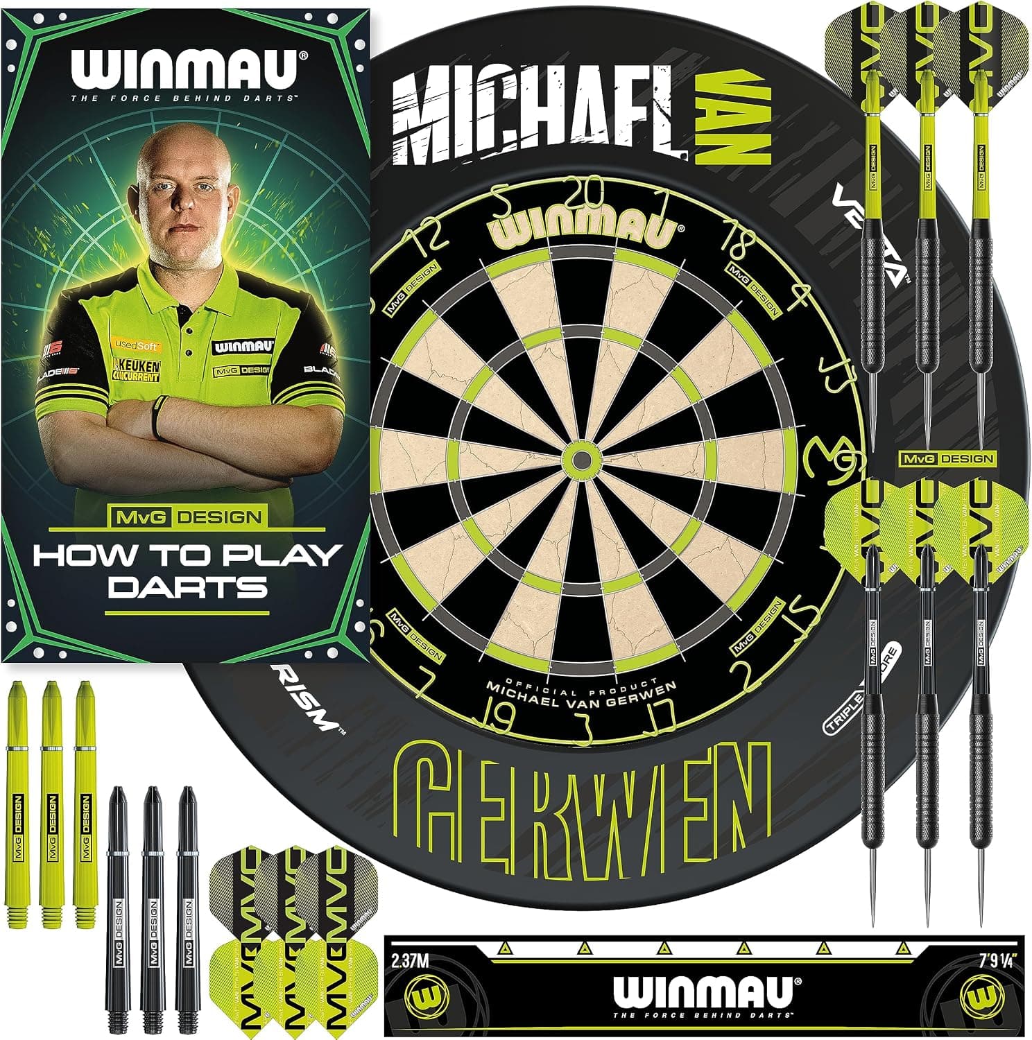 ست دارت WINMAU Michael van Gerwen MvG با تخته دارت، کابینت، محافظ، دارت و لوازم جانبی ست دارت WINMAU Michael van Gerwen MvG با تخته دارت، کابینت، محافظ، دارت و لوازم جانبی