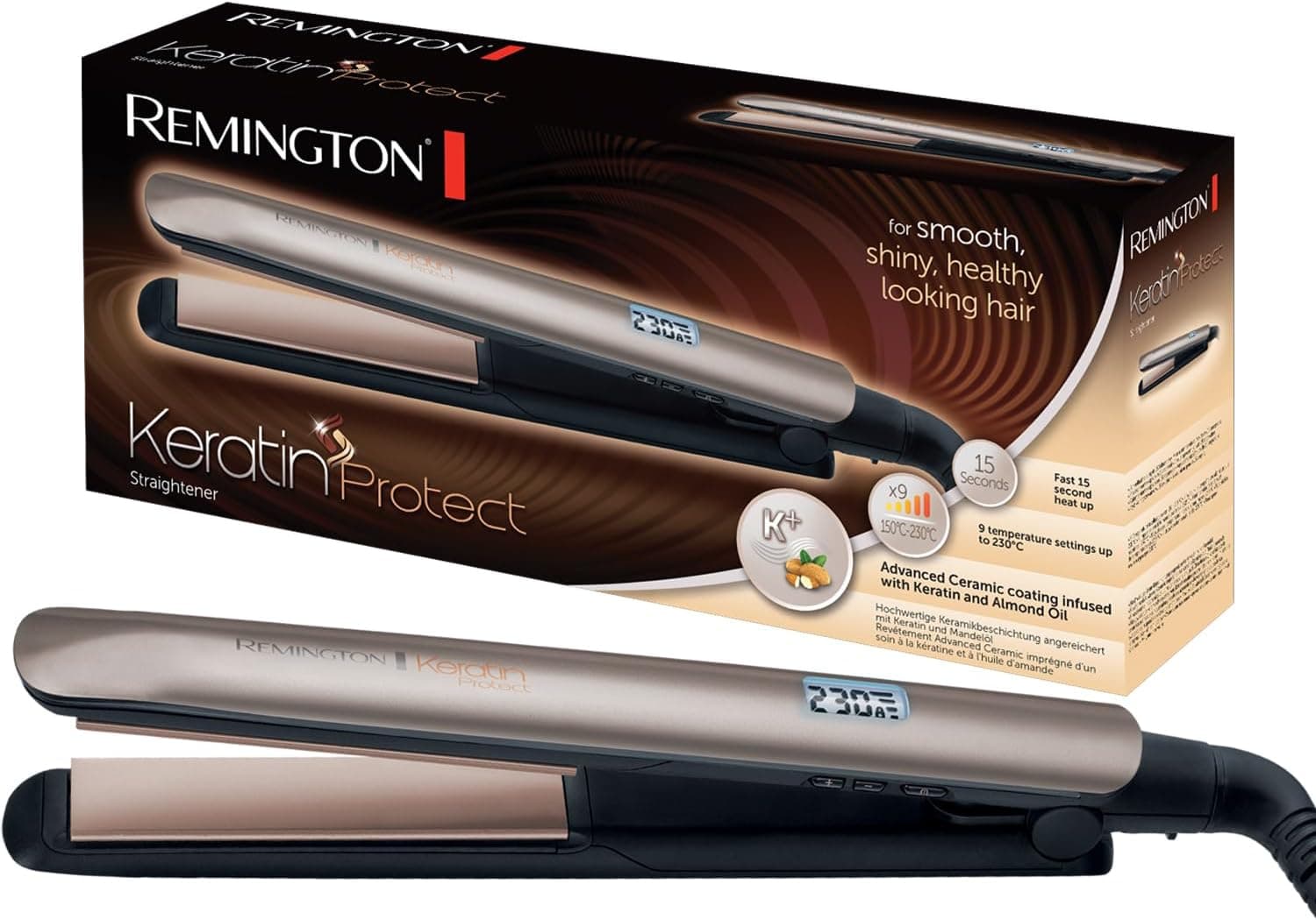 اتو مو Remington با حسگر هوشمند محافظت حرارتی و نمایشگر دیجیتال مدل S8598 Keratin Protect 160-230°C اتو مو Remington با حسگر هوشمند محافظت حرارتی و نمایشگر دیجیتال مدل S8598 Keratin Protect 160-230°C