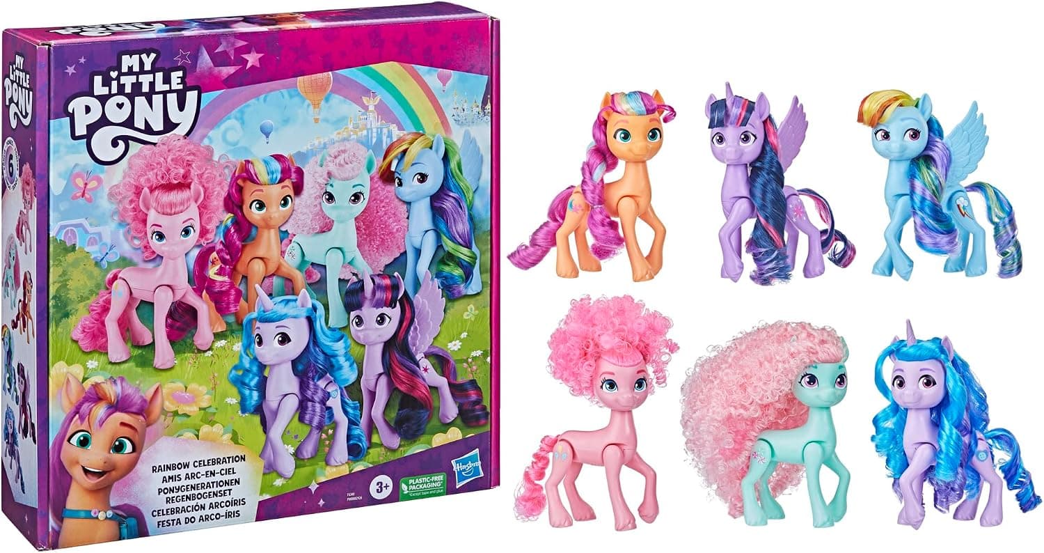 مجموعه ۶تایی عروسک اسب تکشاخ My Little Pony برای دختران و پسران ۳ ساله، مدل Rainbow Celebration، 5.5-Inch مجموعه ۶تایی عروسک اسب تکشاخ My Little Pony برای دختران و پسران ۳ ساله، مدل Rainbow Celebration، 5.5-Inch