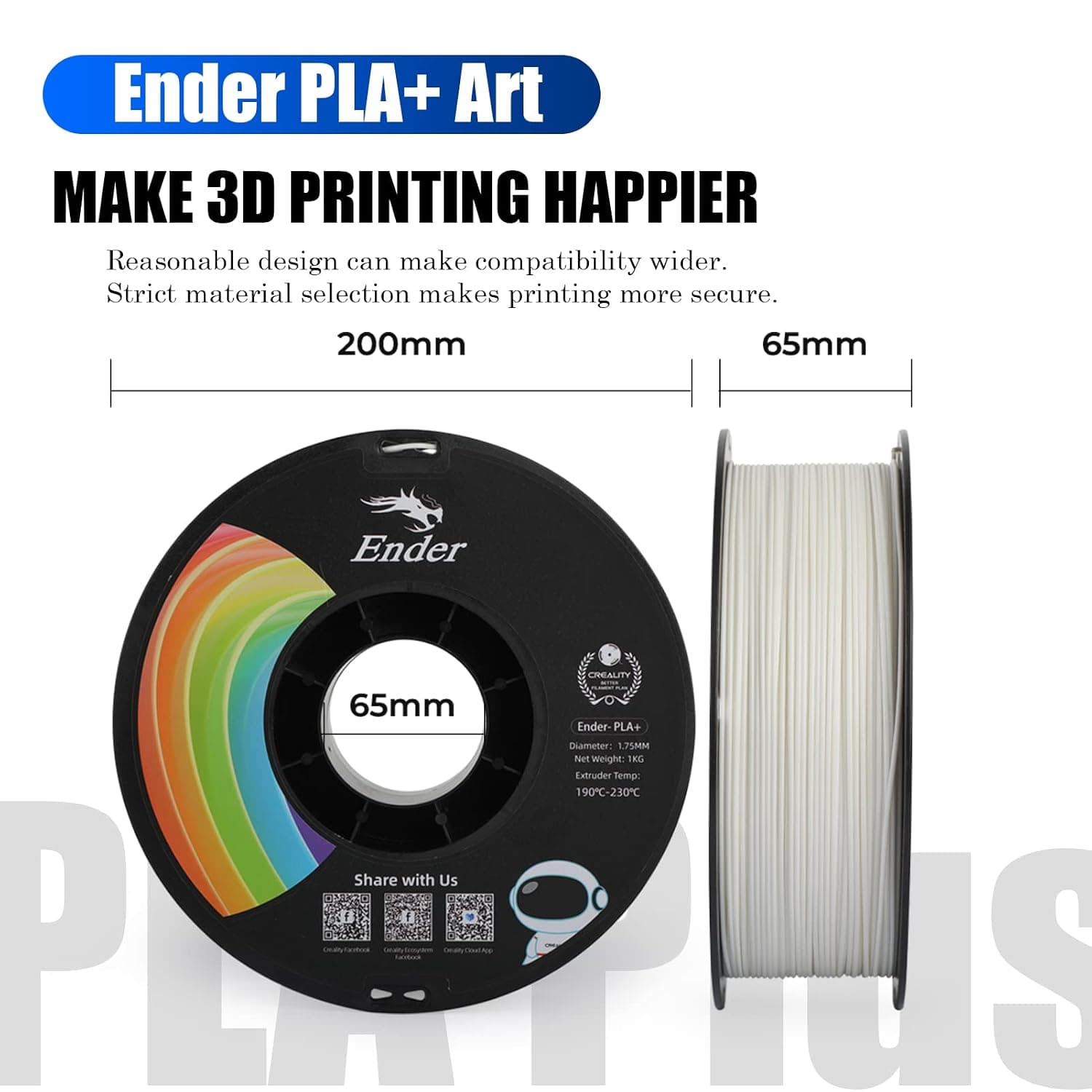 فیلامنت PLA Plus قطر 1.75 mm وزن 1 kg سفید Creality فیلامنت PLA Plus قطر 1.75 mm وزن 1 kg سفید Creality