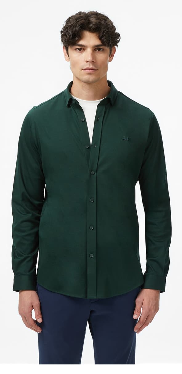 پیراهن مردانه Lacoste اسلیم فیت سبز تیره پیراهن مردانه Lacoste اسلیم فیت سبز تیره