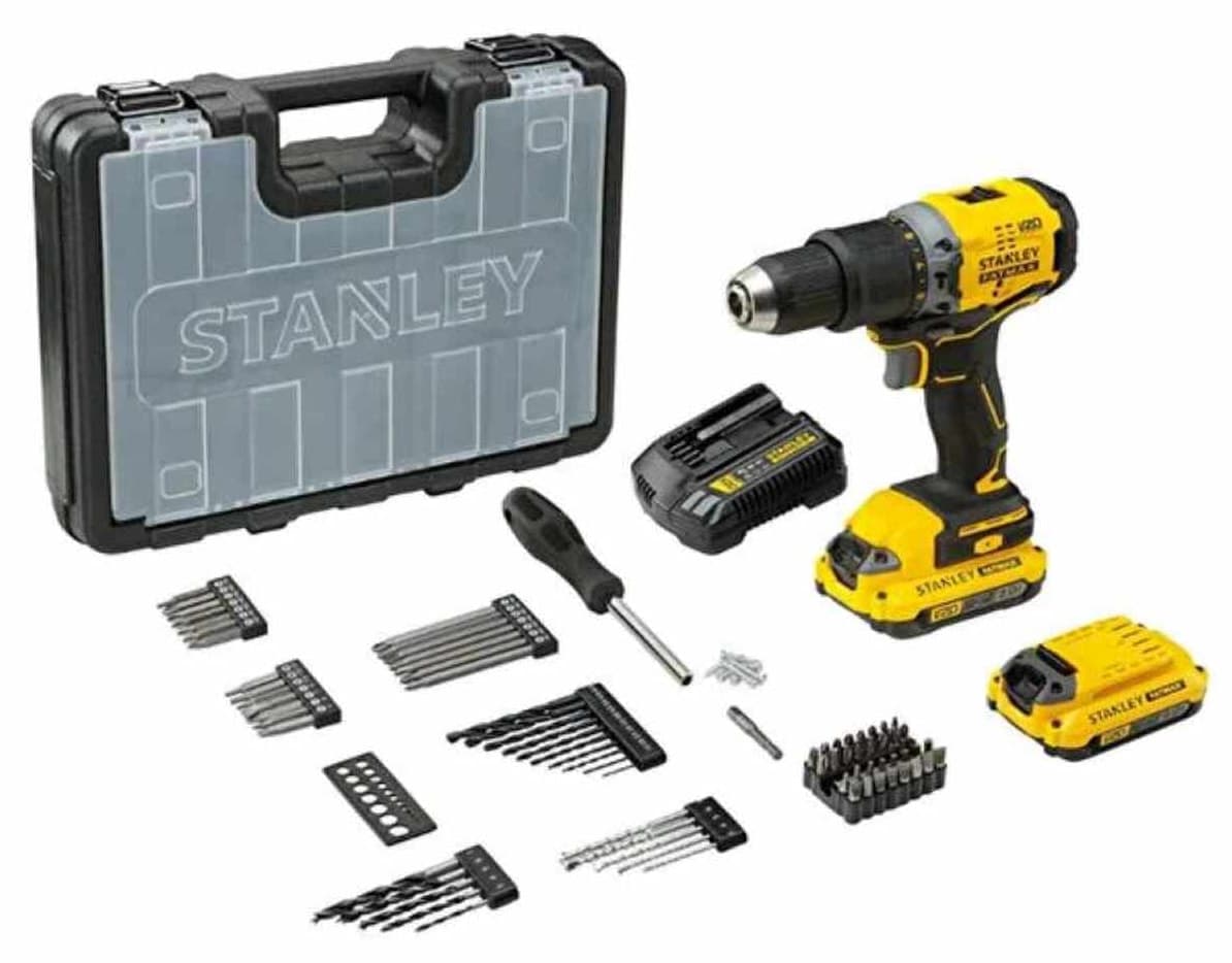 دریل شارژی بدون ضربه Stanley Fatmax V20 با دو باتری 18V 2Ah و ست 100 پارچه لوازم جانبی مدل Scd700D2Ka دریل شارژی بدون ضربه Stanley Fatmax V20 با دو باتری 18V 2Ah و ست 100 پارچه لوازم جانبی مدل Scd700D2Ka