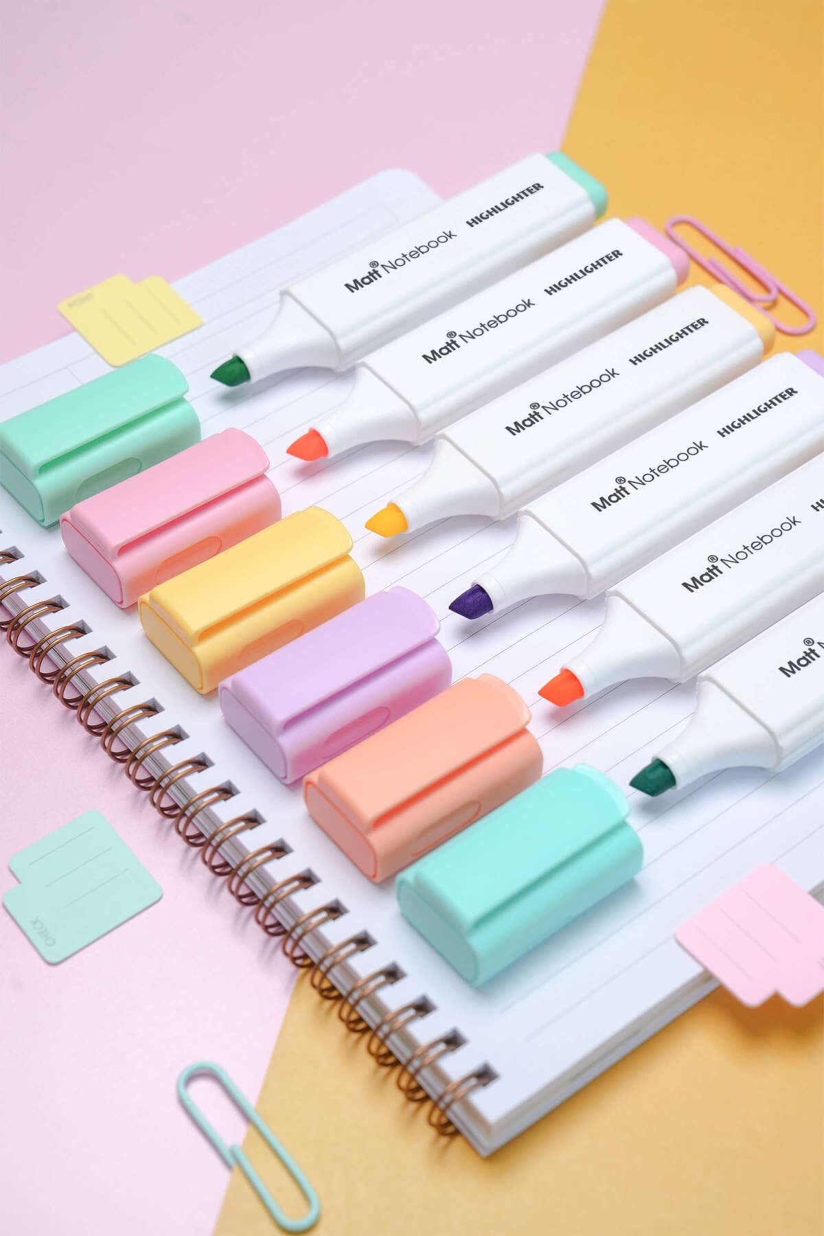 مجموعه ماژیک هایلایتر 6 عددی پاستلی Matt Notebook مجموعه ماژیک هایلایتر 6 عددی پاستلی Matt Notebook