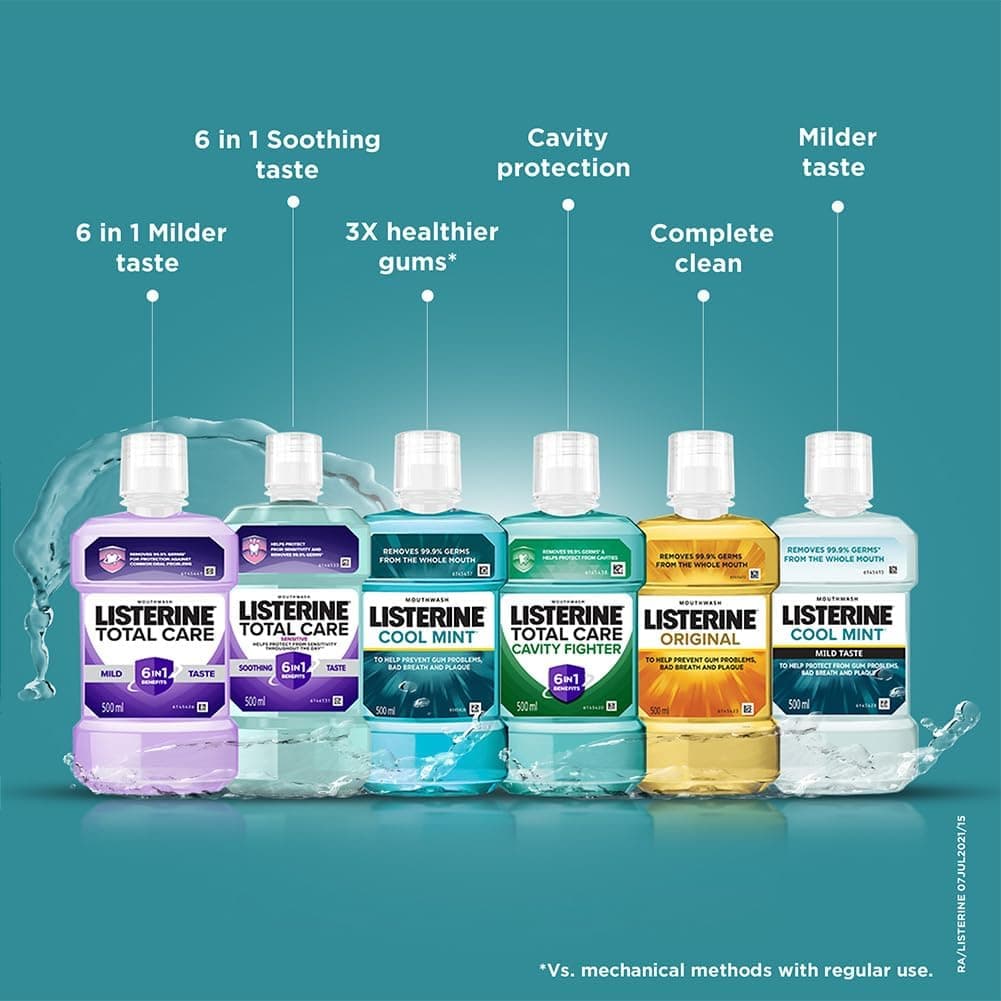 دهانشویه Listerine با طعم نعناع خنک 500 ml دهانشویه Listerine با طعم نعناع خنک 500 ml