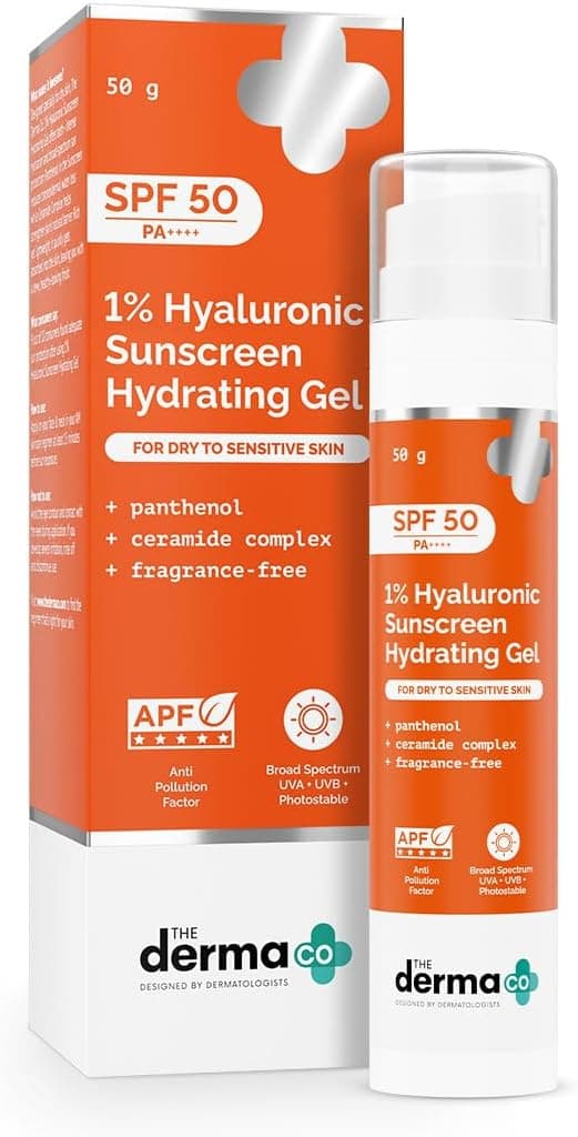 ضد آفتاب The Derma Co 1% Hyaluronic Aqua Gel SPF 50 PA++++ بدون چربی 50g ضد آفتاب The Derma Co 1% Hyaluronic Aqua Gel SPF 50 PA++++ بدون چربی 50g