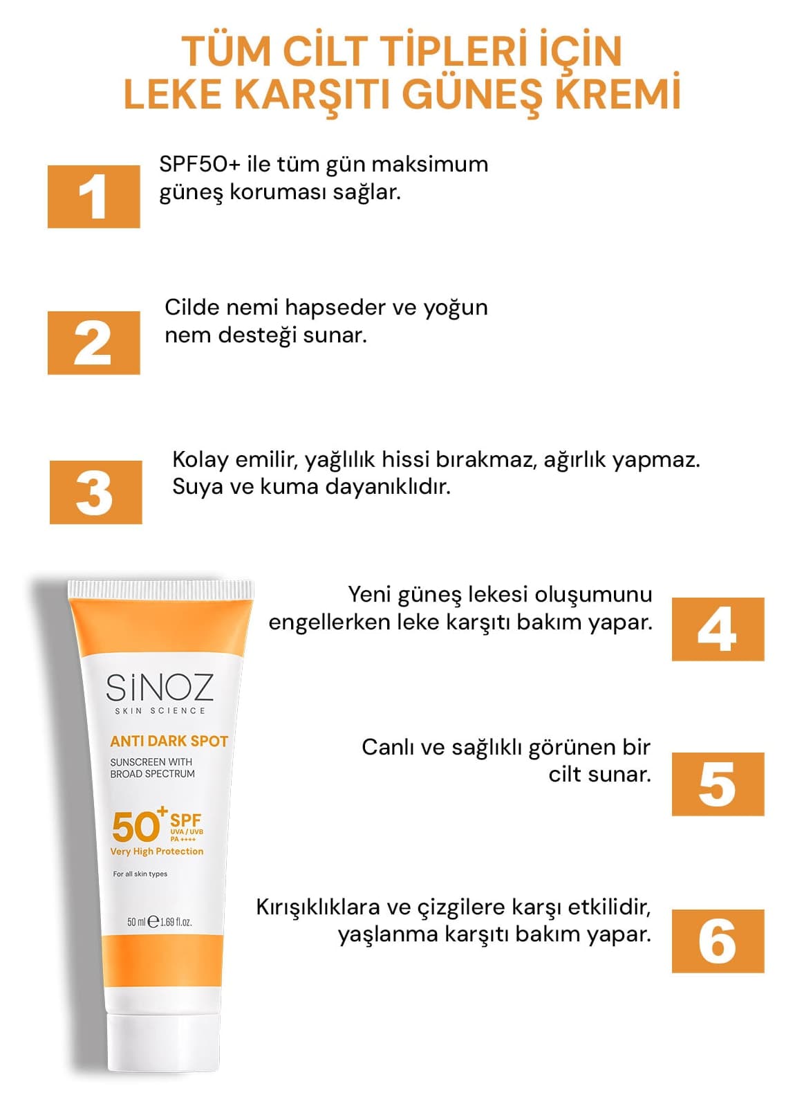 کرم ضد آفتاب صورت Sinoz SPF50+ ضدلک همه انواع پوست 50 ml کرم ضد آفتاب صورت Sinoz SPF50+ ضدلک همه انواع پوست 50 ml