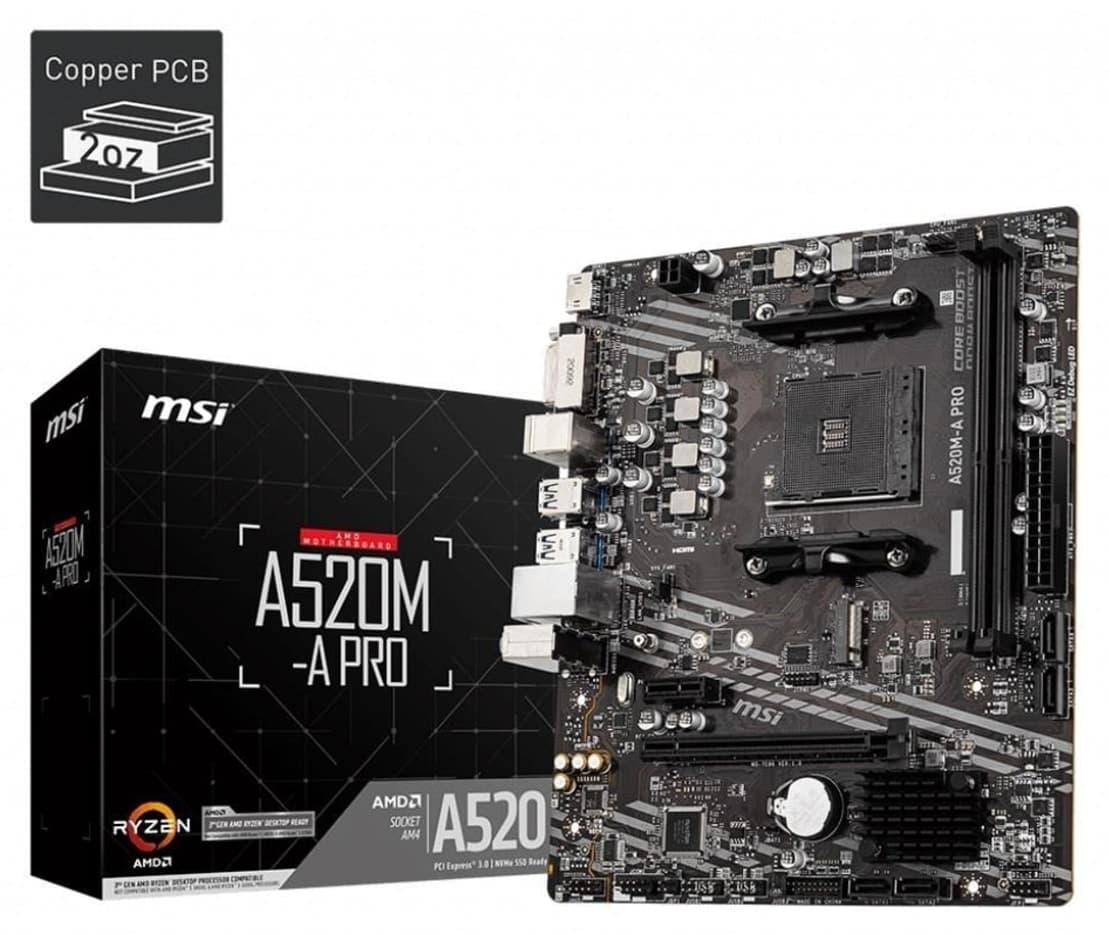 مادربرد MSI گیمینگ mATX سوکت AM4 چیپست AMD A520 مدل A520M-A PRO مادربرد MSI گیمینگ mATX سوکت AM4 چیپست AMD A520 مدل A520M-A PRO