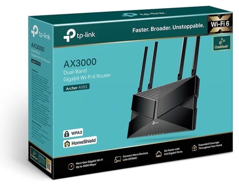 روتر Wi-Fi 6 دو بانده گیگابیتی Tp-Link مدل Archer Ax53 Ax3000 با سرعت 2402mbps روتر Wi-Fi 6 دو بانده گیگابیتی Tp-Link مدل Archer Ax53 Ax3000 با سرعت 2402mbps