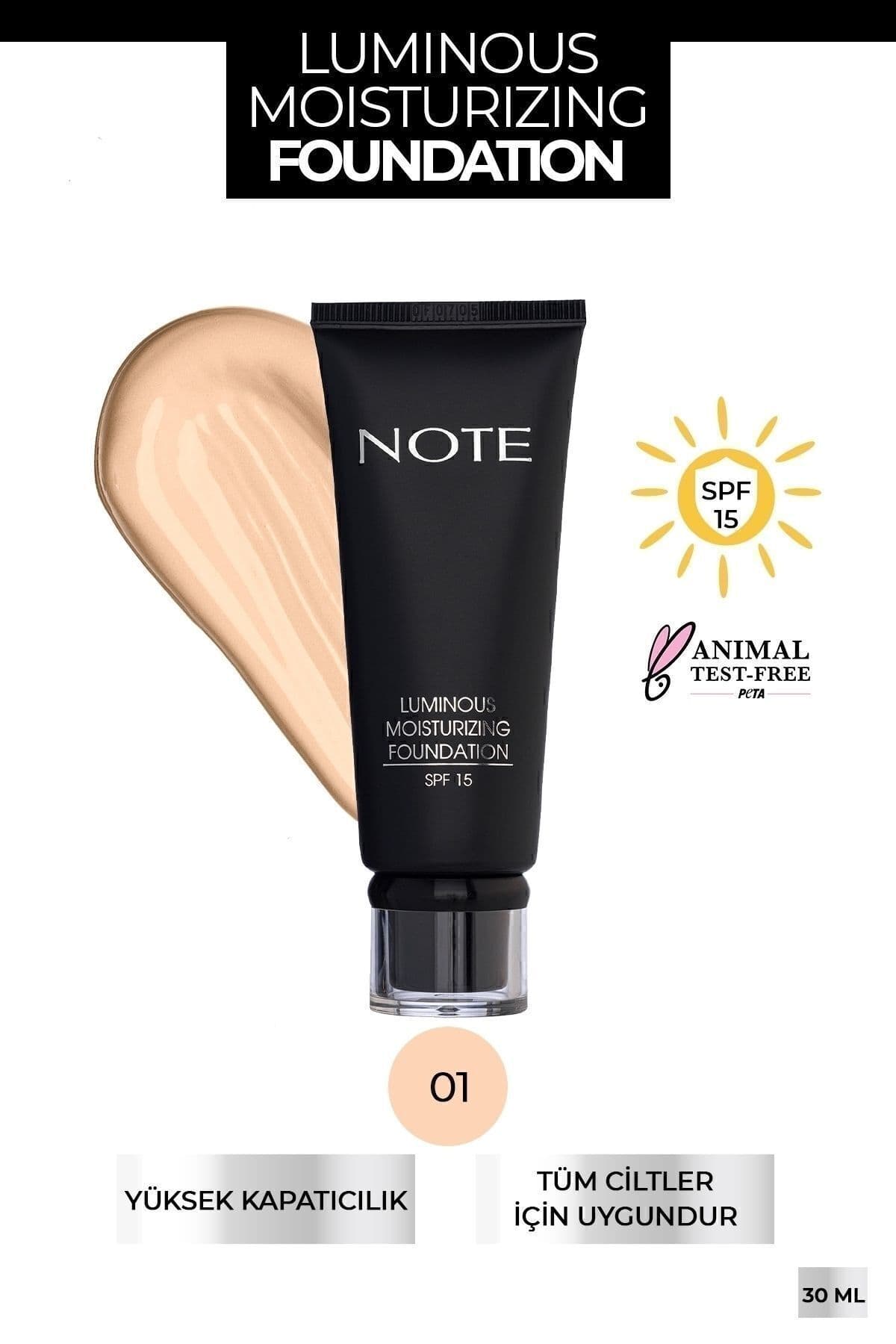فوندن Note Cosmetics Luminous مرطوبکننده SPF 15 درخشان شماره 01 بژ فوندن Note Cosmetics Luminous مرطوبکننده SPF 15 درخشان شماره 01 بژ