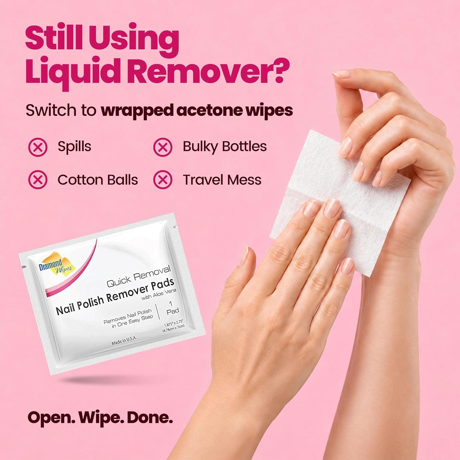 پد پاککننده لاک ناخن Diamond Wipes، پیشآغشته و ضخیم، بستهبندی تکی برای سفر، بسته 50 عدد پد پاککننده لاک ناخن Diamond Wipes، پیشآغشته و ضخیم، بستهبندی تکی برای سفر، بسته 50 عدد