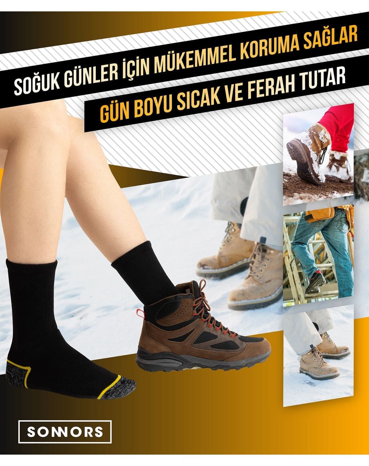 جوراب مردانه SONNORS ترمال نخی کمپینگ مشکی 3 جفت جوراب مردانه SONNORS ترمال نخی کمپینگ مشکی 3 جفت