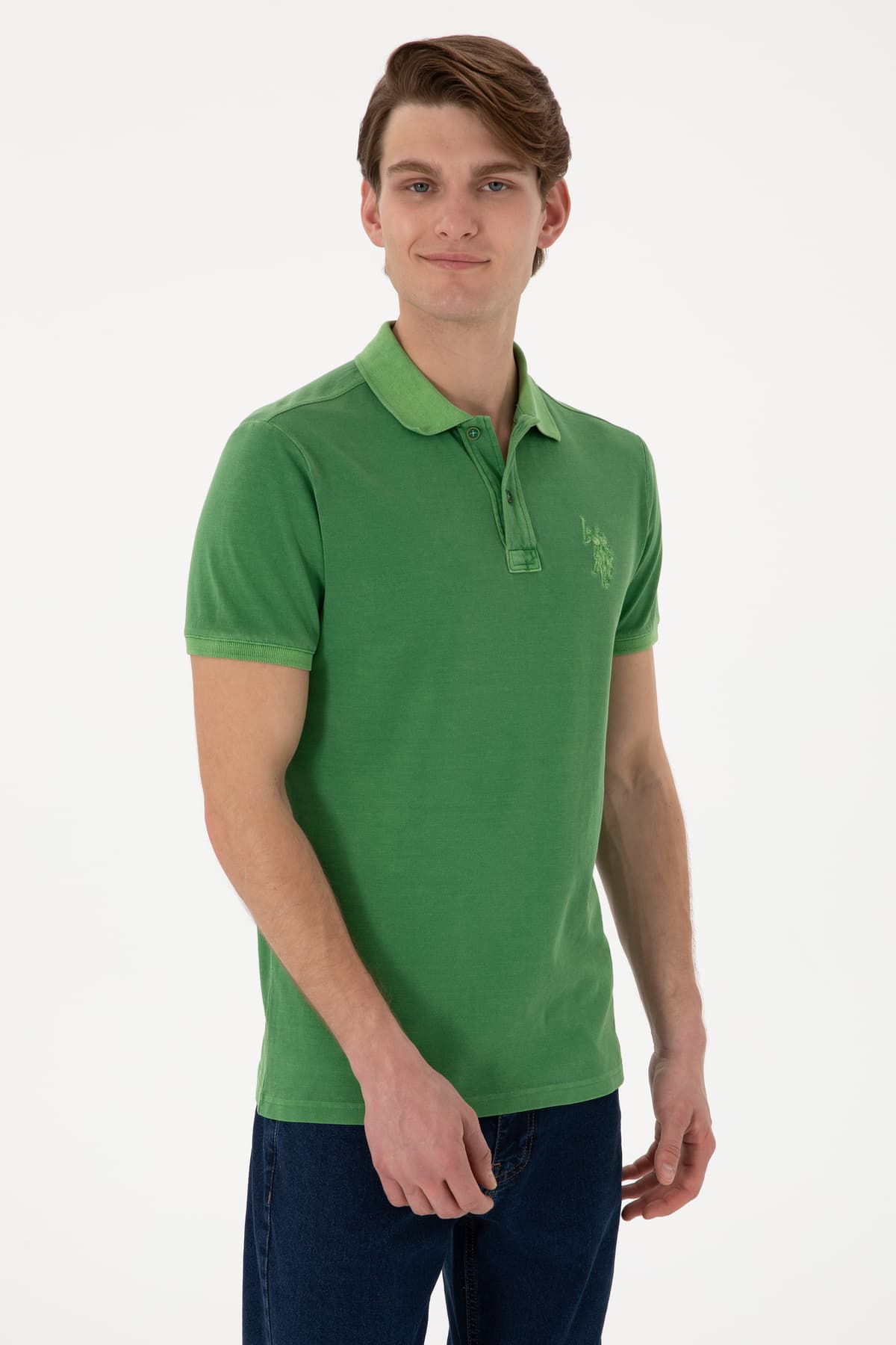تیشرت مردانه U.S. Polo Assn. اسلیم فیت یقه پولو سبز شستهشده مدل 50305995-VR054 تیشرت مردانه U.S. Polo Assn. اسلیم فیت یقه پولو سبز شستهشده مدل 50305995-VR054