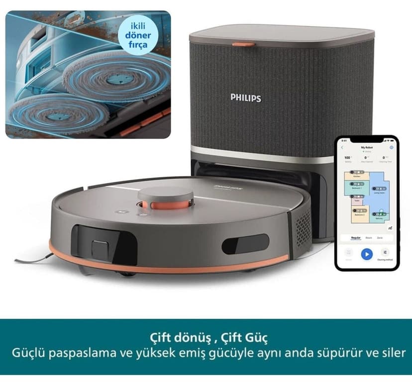 ربات جاروبرقی هوشمند Philips 10000Pa با موپ دوگانه چرخشی و ایستگاه تخلیه خودکار ربات جاروبرقی هوشمند Philips 10000Pa با موپ دوگانه چرخشی و ایستگاه تخلیه خودکار
