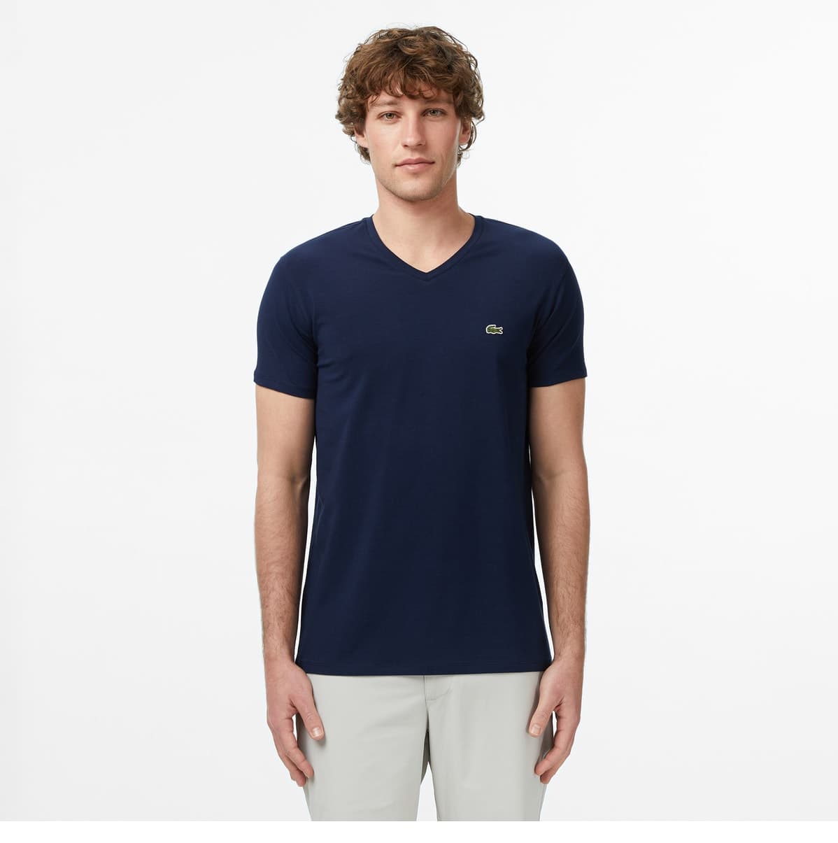 تیشرت مردانه Lacoste اسلیم فیت یقه V سرمهای تیشرت مردانه Lacoste اسلیم فیت یقه V سرمهای