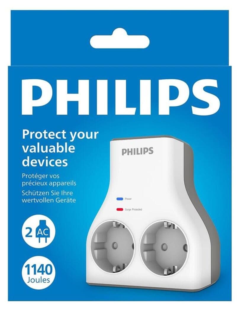 پریز محافظ برق دوگانه Philips سفید مدل 1140J پریز محافظ برق دوگانه Philips سفید مدل 1140J