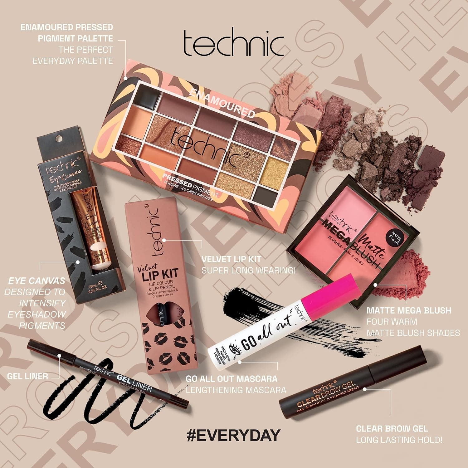ست کامل آرایش technic مدل Enamoured شامل 8 تکه سایه چشم، رژلب، رژگونه، هایلایتر و ریمل ست کامل آرایش technic مدل Enamoured شامل 8 تکه سایه چشم، رژلب، رژگونه، هایلایتر و ریمل