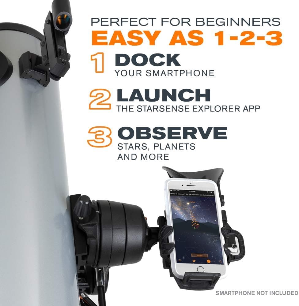 تلسکوپ بازتابی نیوتنی Celestron مدل StarSense Explore DX 130 با دو چشمی، پایه نگهدارنده تلفن و سهپایه قابل تنظیم مشکی تلسکوپ بازتابی نیوتنی Celestron مدل StarSense Explore DX 130 با دو چشمی، پایه نگهدارنده تلفن و سهپایه قابل تنظیم مشکی