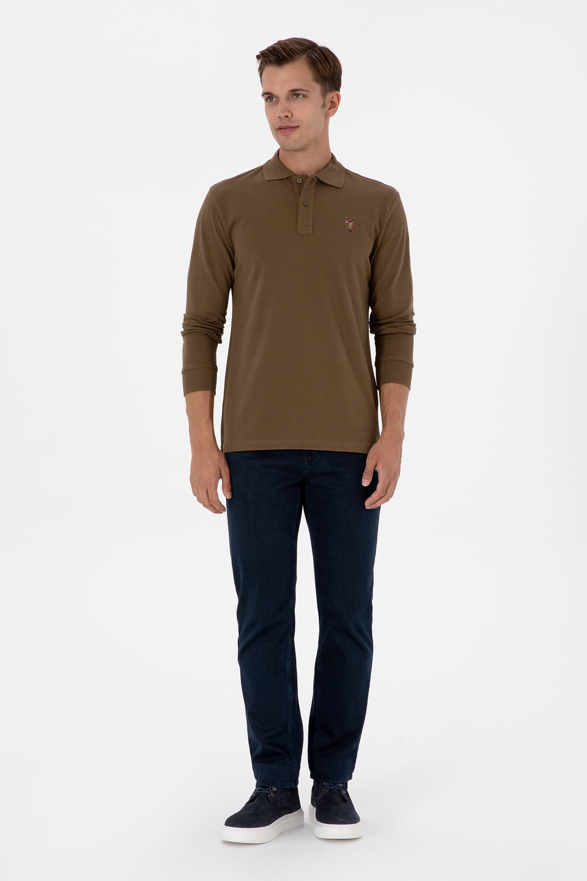 سوئیشرت مردانه U.S. Polo Assn. رگولار فیت یقه پولو خاکی بیسیک مدل 50313772-VR027 سوئیشرت مردانه U.S. Polo Assn. رگولار فیت یقه پولو خاکی بیسیک مدل 50313772-VR027