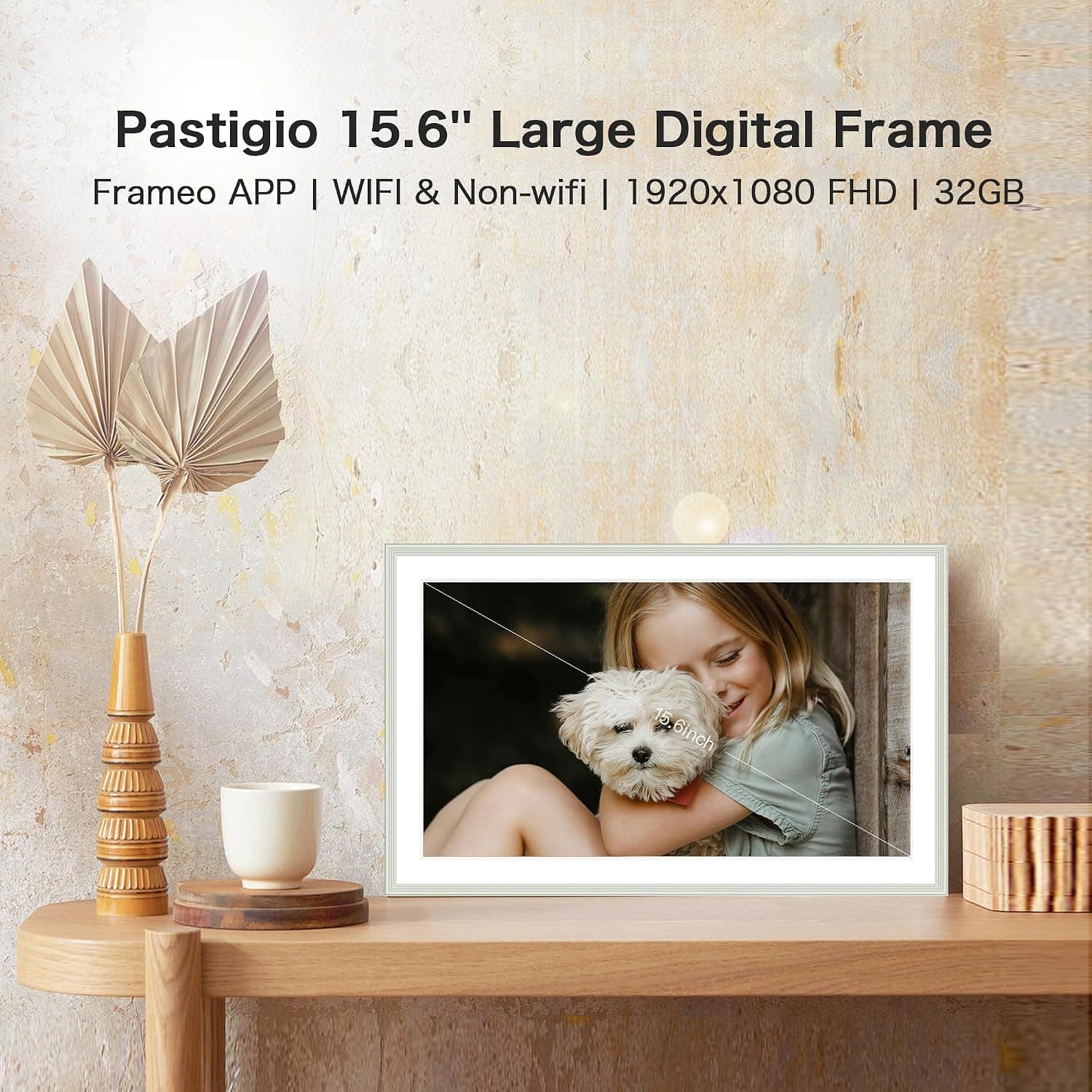 قاب عکس دیجیتال Pastigio Frameo، 15.6 Inch، WiFi، صفحهنمایش لمسی IPS FHD با وضوح 1920*1080، 32GB، رومیزی و دیواری، سفید سفالی قاب عکس دیجیتال Pastigio Frameo، 15.6 Inch، WiFi، صفحهنمایش لمسی IPS FHD با وضوح 1920*1080، 32GB، رومیزی و دیواری، سفید سفالی