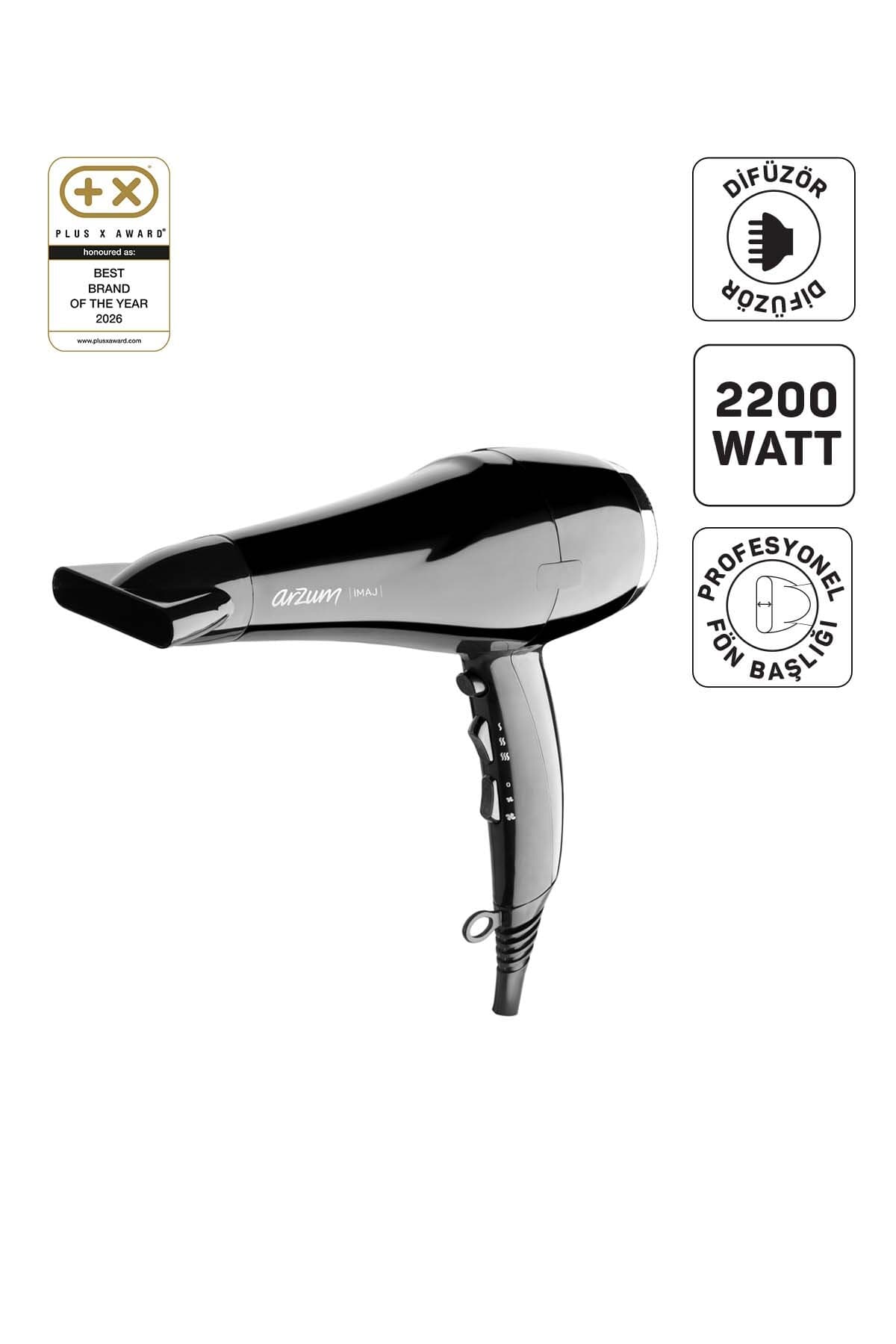 سشوار Arzum با 2 سرعت، 3 حالت دما و سری دیفیوزر 2200W مشکی مدل AR5011 İmaj سشوار Arzum با 2 سرعت، 3 حالت دما و سری دیفیوزر 2200W مشکی مدل AR5011 İmaj