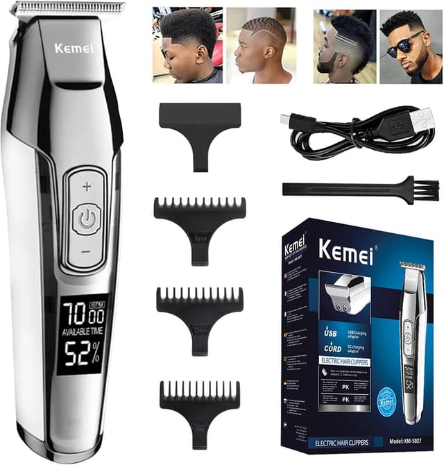 ست ماشین اصلاح موی سر و صورت مردانه KEMEI شارژی با تیغه T مدل KM-5027 ست ماشین اصلاح موی سر و صورت مردانه KEMEI شارژی با تیغه T مدل KM-5027