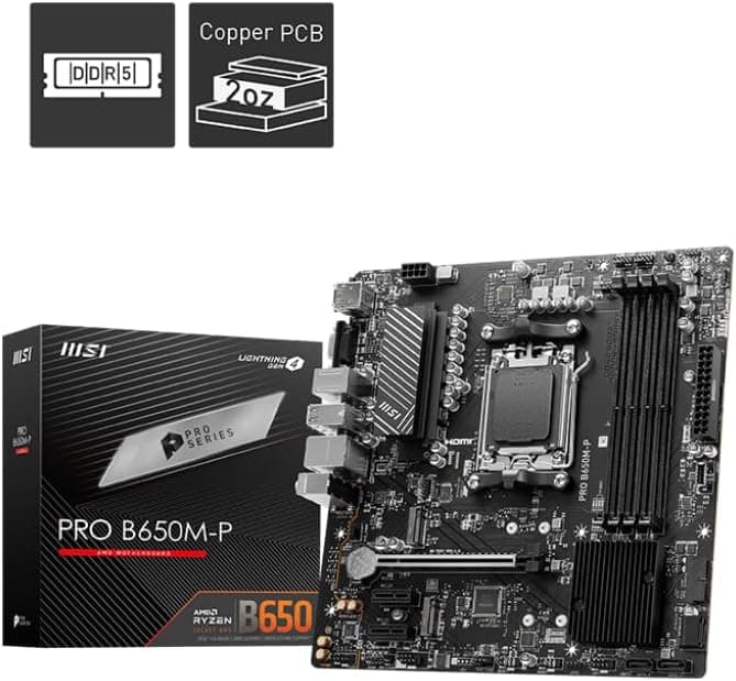 مادربرد MSI با سوکت AM5 و چیپست AMD B650 مدل B650M-P مشکی مادربرد MSI با سوکت AM5 و چیپست AMD B650 مدل B650M-P مشکی