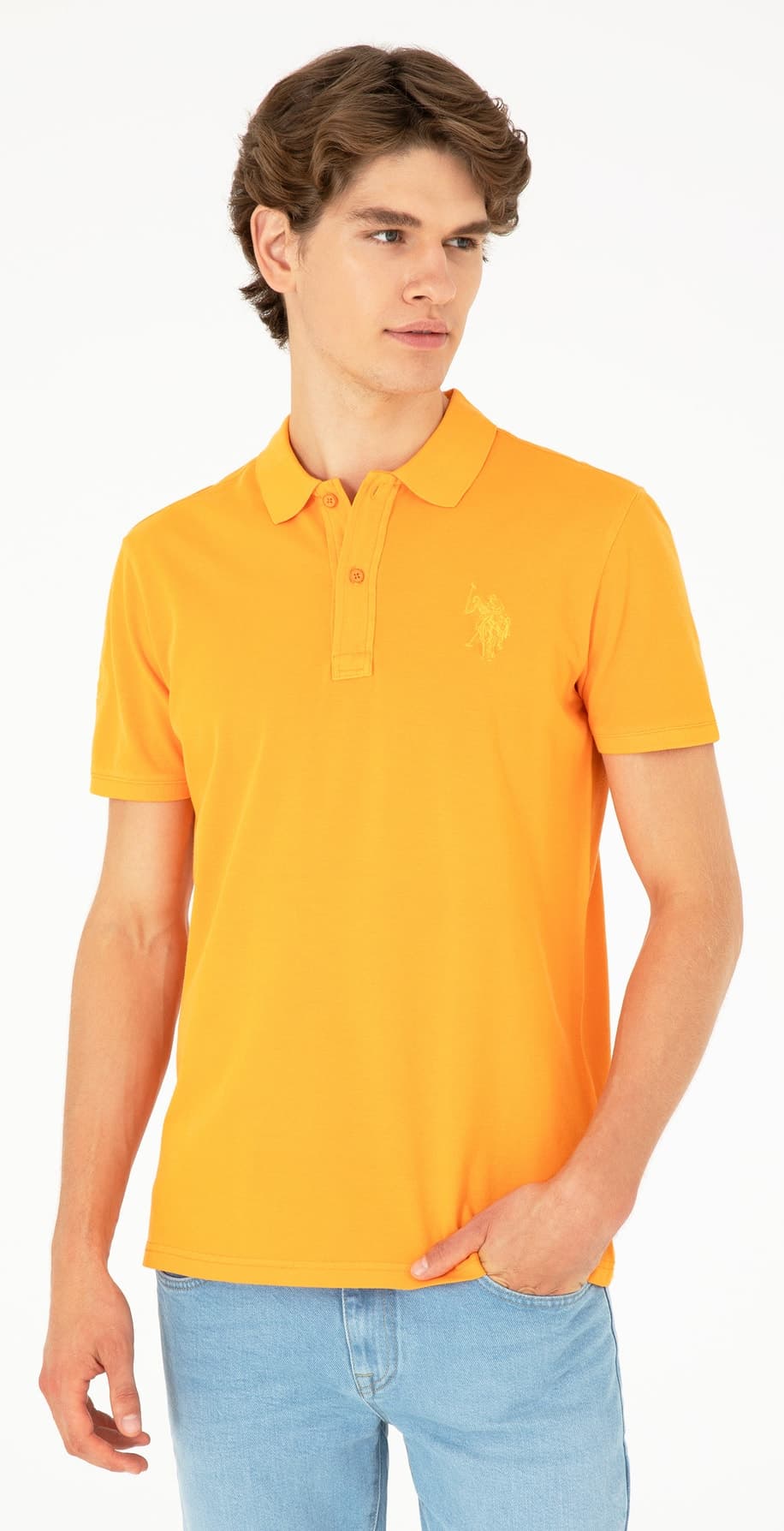 تیشرت مردانه U.S. Polo Assn. اسلیم فیت یقه پولو نارنجی بیسیک مدل 50279591-VR051 تیشرت مردانه U.S. Polo Assn. اسلیم فیت یقه پولو نارنجی بیسیک مدل 50279591-VR051