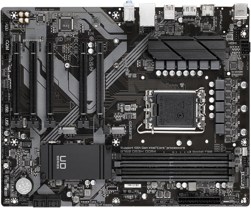 مادربرد GIGABYTE مدل B760 DS3H با سوکت LGA1700 و حافظه DDR4 ATX مادربرد GIGABYTE مدل B760 DS3H با سوکت LGA1700 و حافظه DDR4 ATX