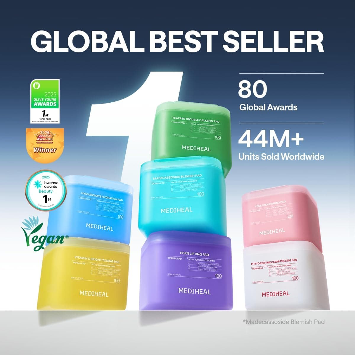 پد تونر پنبهای صورت MEDIHEAL حاوی Centella Asiatica و Madecassoside، 100 Pads پد تونر پنبهای صورت MEDIHEAL حاوی Centella Asiatica و Madecassoside، 100 Pads
