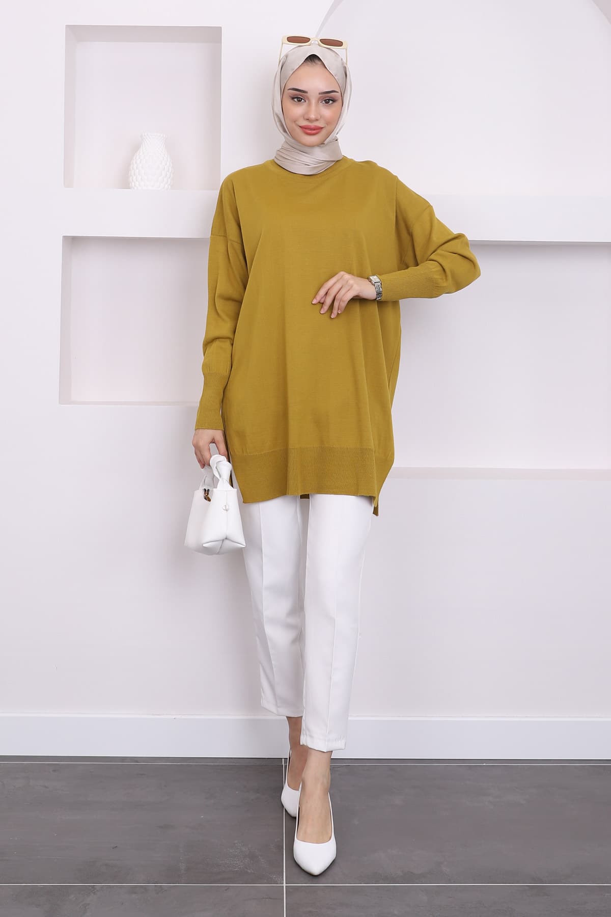 تونیک زنانه İmajButik تریکو مرسریزه یقه گرد سبز روغنی گشاد تونیک زنانه İmajButik تریکو مرسریزه یقه گرد سبز روغنی گشاد
