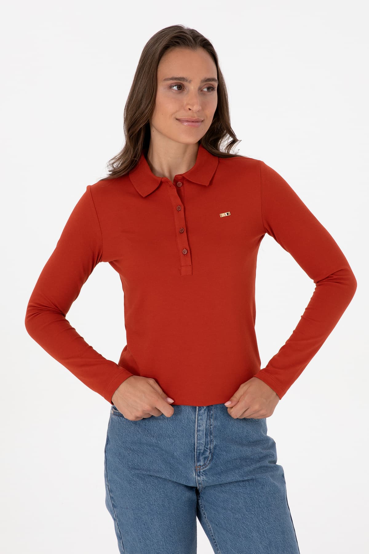 سویشرت زنانه U.S. Polo Assn. یقه پولو ساده آجری مدل 50313593-VR031 سویشرت زنانه U.S. Polo Assn. یقه پولو ساده آجری مدل 50313593-VR031