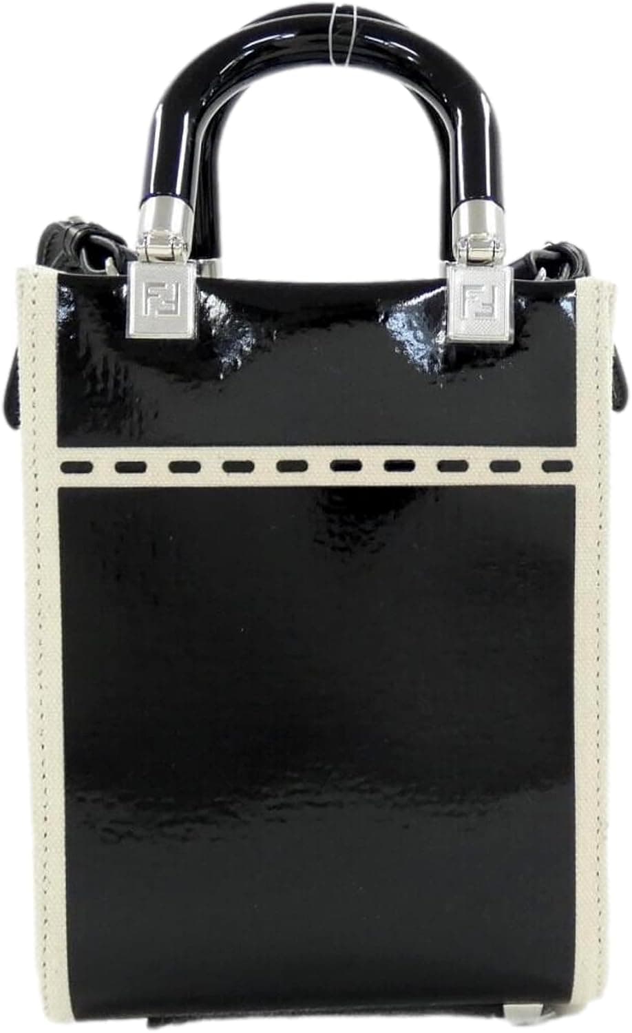 کیف زنانه FENDI FF مینی شاپر کراس بادی چرمی و کانواس مشکی مدل 8BS051 کیف زنانه FENDI FF مینی شاپر کراس بادی چرمی و کانواس مشکی مدل 8BS051