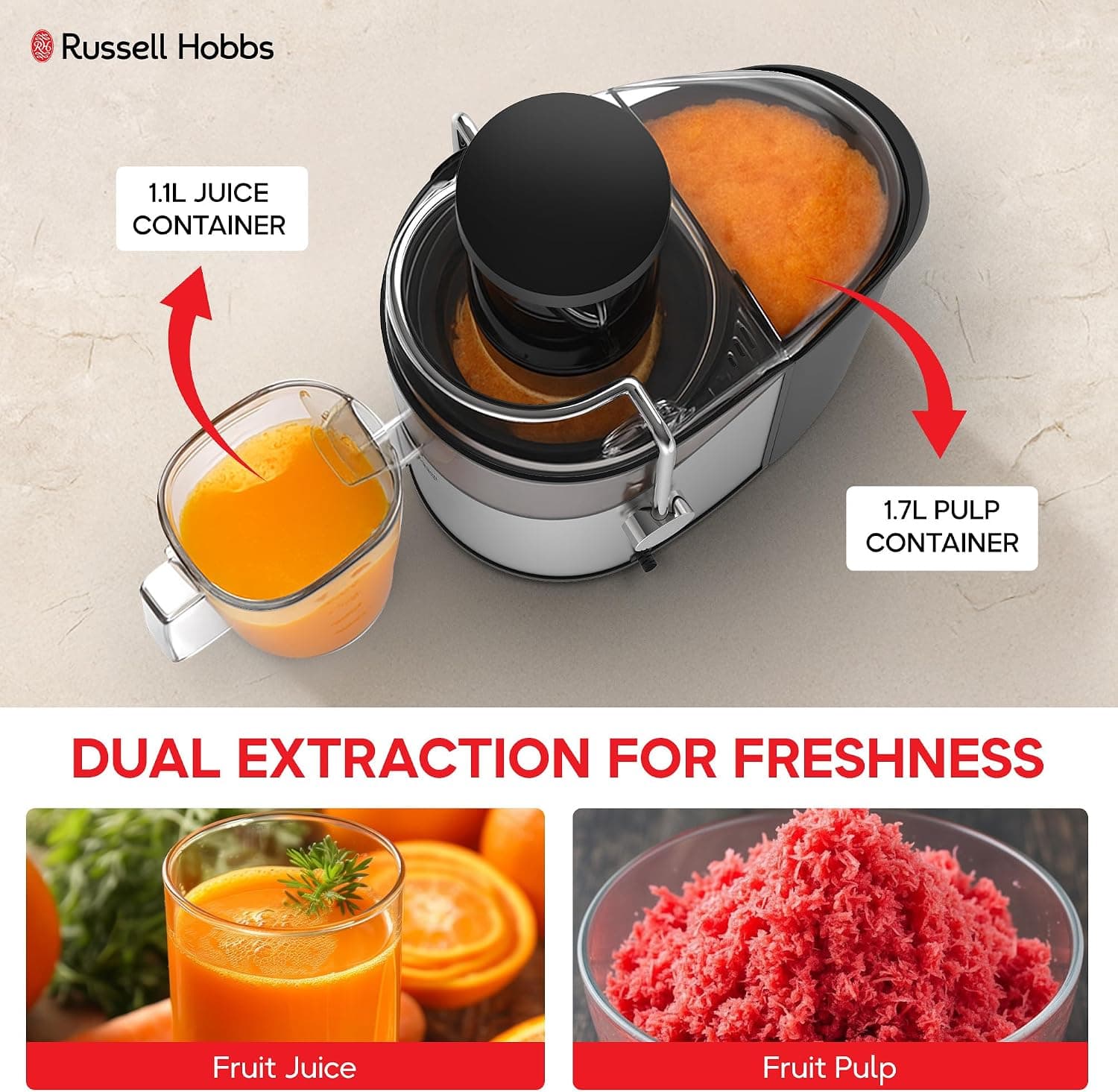 آبمیوهگیری Russell Hobbs 800W دو سرعته مدل GS329 مشکی آبمیوهگیری Russell Hobbs 800W دو سرعته مدل GS329 مشکی