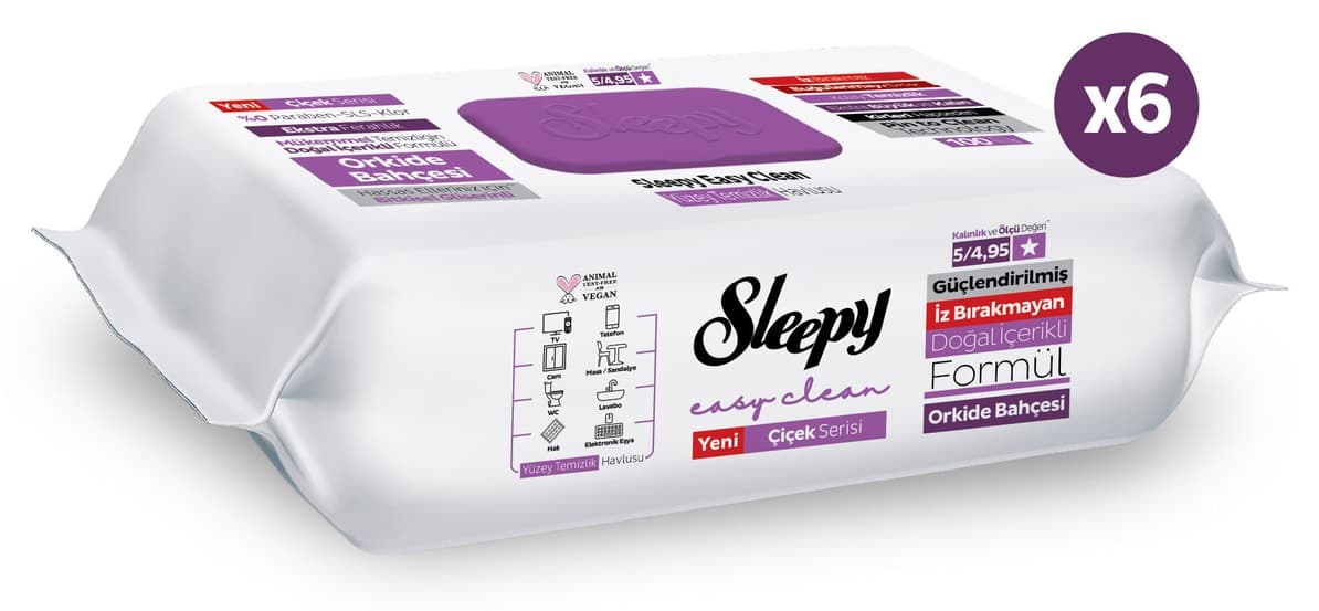 دستمال تمیزکننده سطح Sleepy Easy Clean رایحه باغ ارکیده 6x100 (600 برگ) دستمال تمیزکننده سطح Sleepy Easy Clean رایحه باغ ارکیده 6x100 (600 برگ)