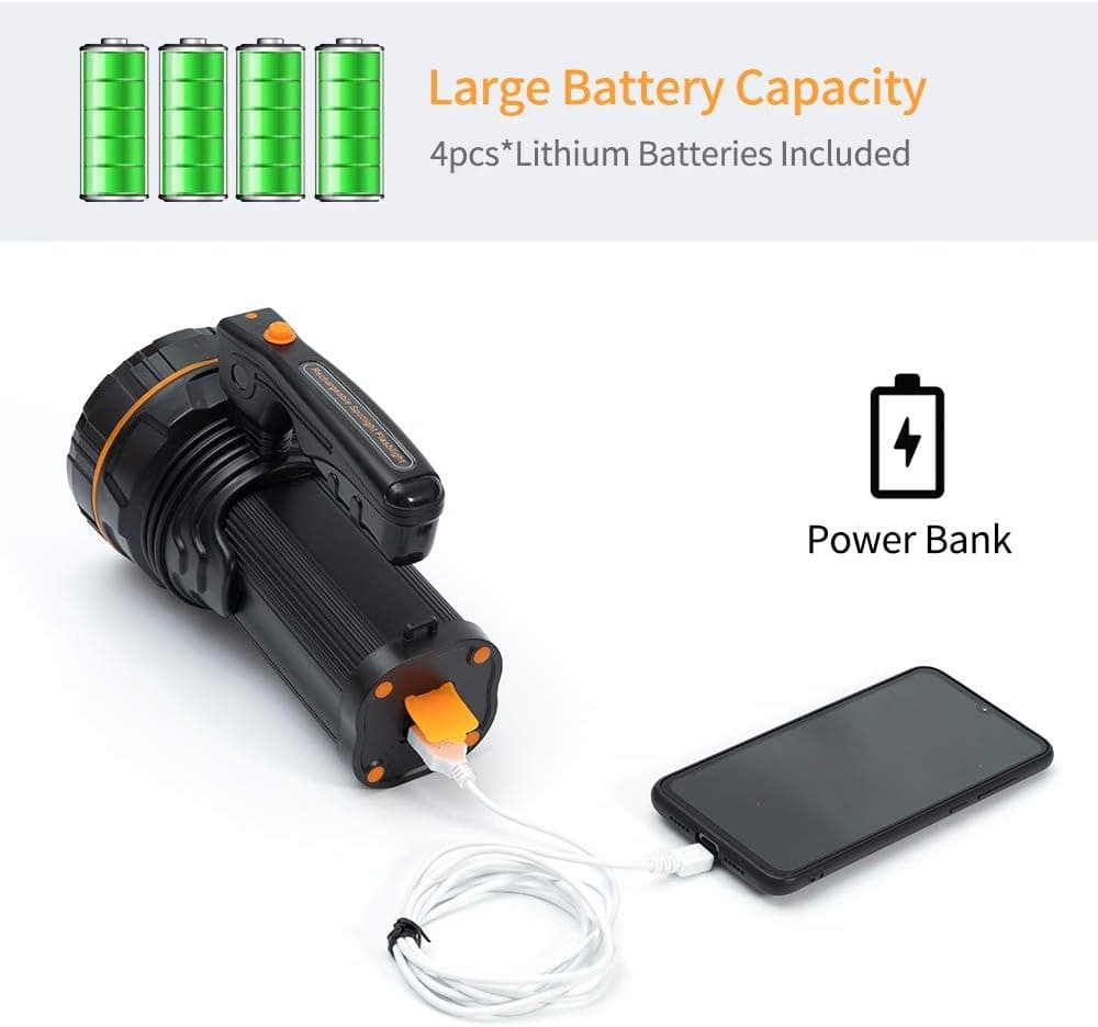 چراغ قوه دستی MAYTHANK قابل شارژ با 4 باتری 10000mah ضدآب چراغ قوه دستی MAYTHANK قابل شارژ با 4 باتری 10000mah ضدآب