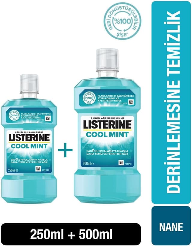 دهانشویه Listerine با طعم نعناع خنک 500 Ml + 250 Ml دهانشویه Listerine با طعم نعناع خنک 500 Ml + 250 Ml