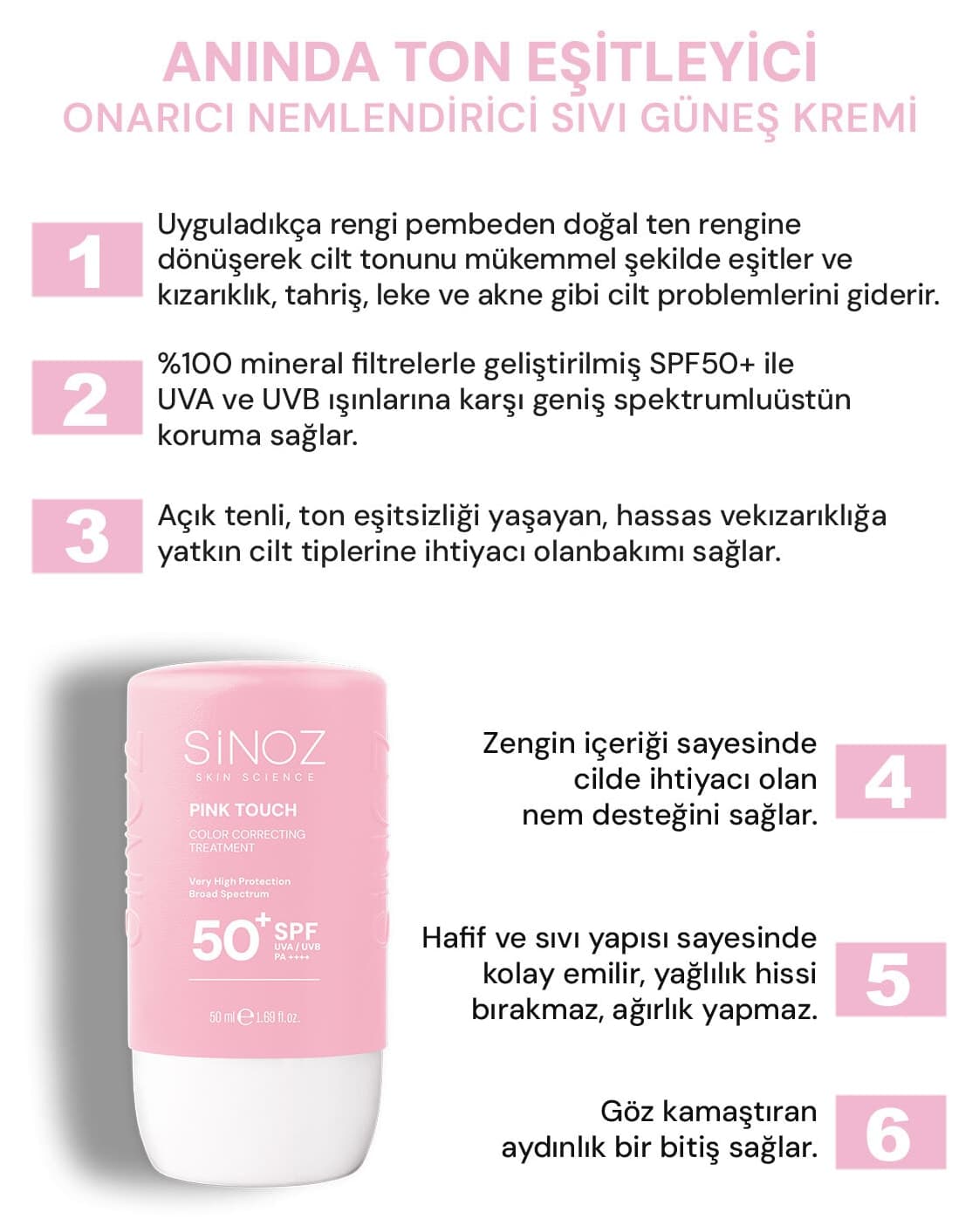 کرم ضد آفتاب صورت Sinoz Pink Touch یکنواختکننده تن پوست SPF50+ PA++++ 50ml کرم ضد آفتاب صورت Sinoz Pink Touch یکنواختکننده تن پوست SPF50+ PA++++ 50ml