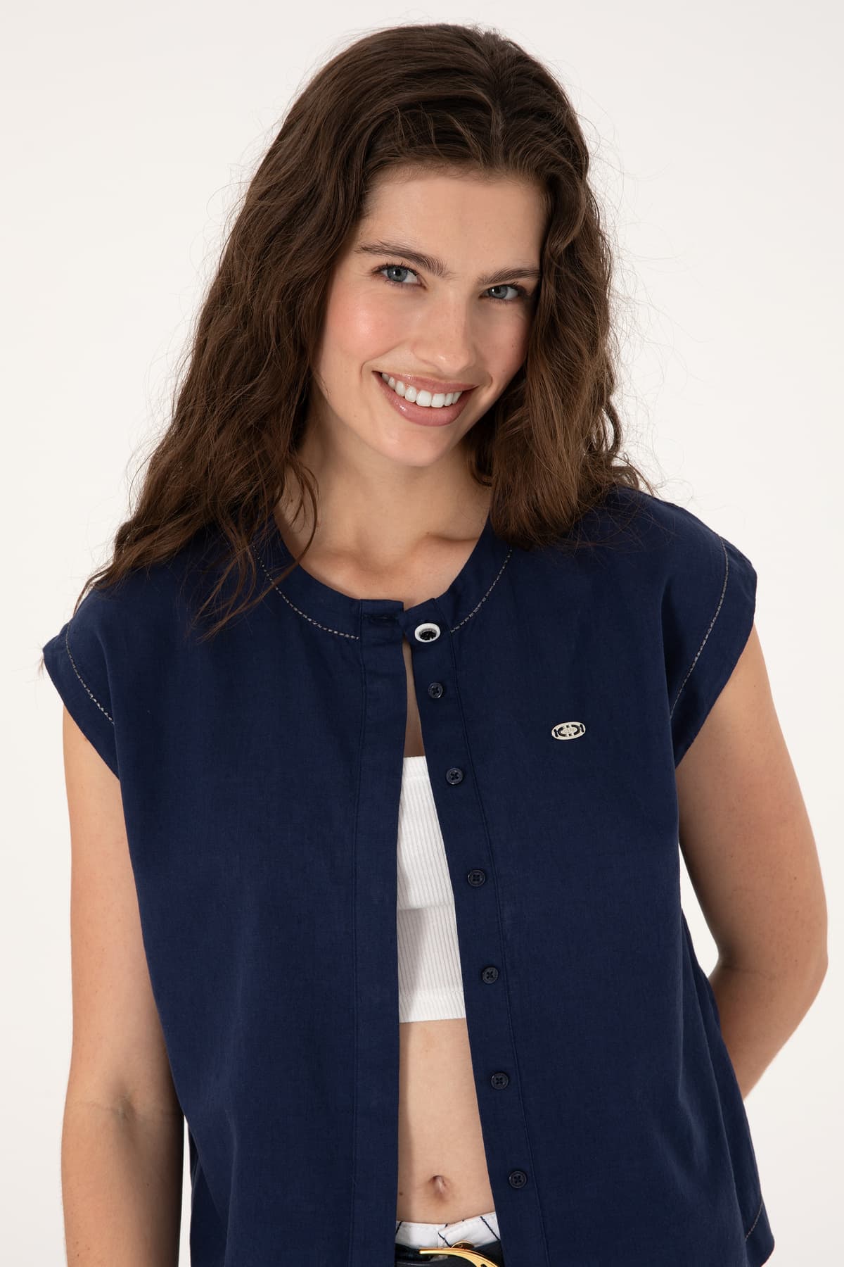 پیراهن زنانه U.S. Polo Assn. آستین کوتاه ترکیب کتان سرمهای مدل 50299436-VR033 پیراهن زنانه U.S. Polo Assn. آستین کوتاه ترکیب کتان سرمهای مدل 50299436-VR033