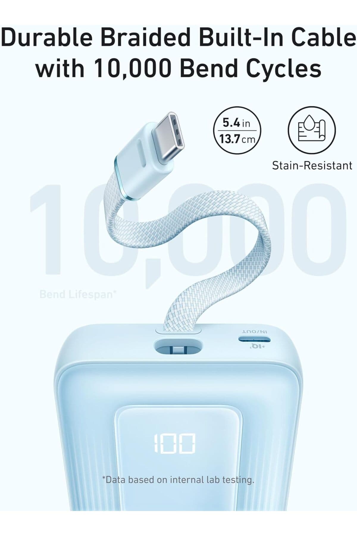 پاوربانک Anker Zolo با توان 30W و کابل USB-C داخلی، سفید مدل 10.000 mAh پاوربانک Anker Zolo با توان 30W و کابل USB-C داخلی، سفید مدل 10.000 mAh