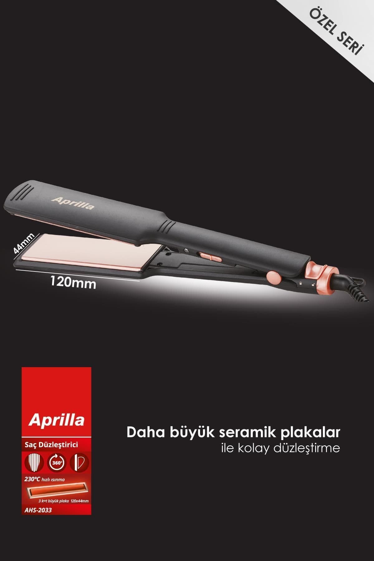 اتوی مو Aprilla قدرتمند با روکش سرامیکی عریض مشکی مدل Ahs-2033 40mm*120mm اتوی مو Aprilla قدرتمند با روکش سرامیکی عریض مشکی مدل Ahs-2033 40mm*120mm