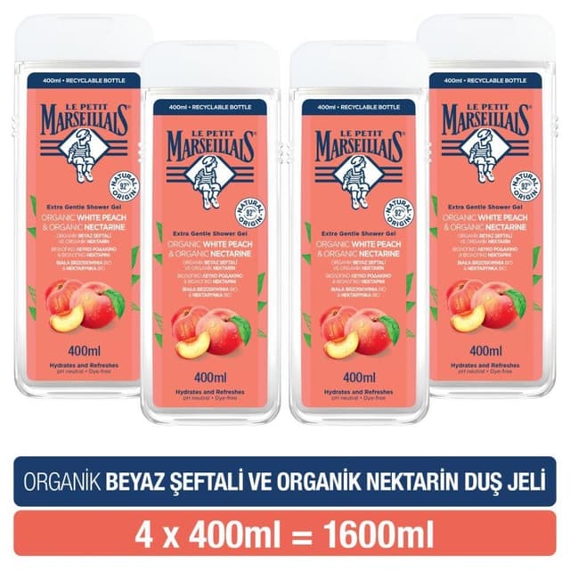 ژل دوش ارگانیک هلو سفید و شلیل Le Petit Marseillais 400 ml x4 ژل دوش ارگانیک هلو سفید و شلیل Le Petit Marseillais 400 ml x4