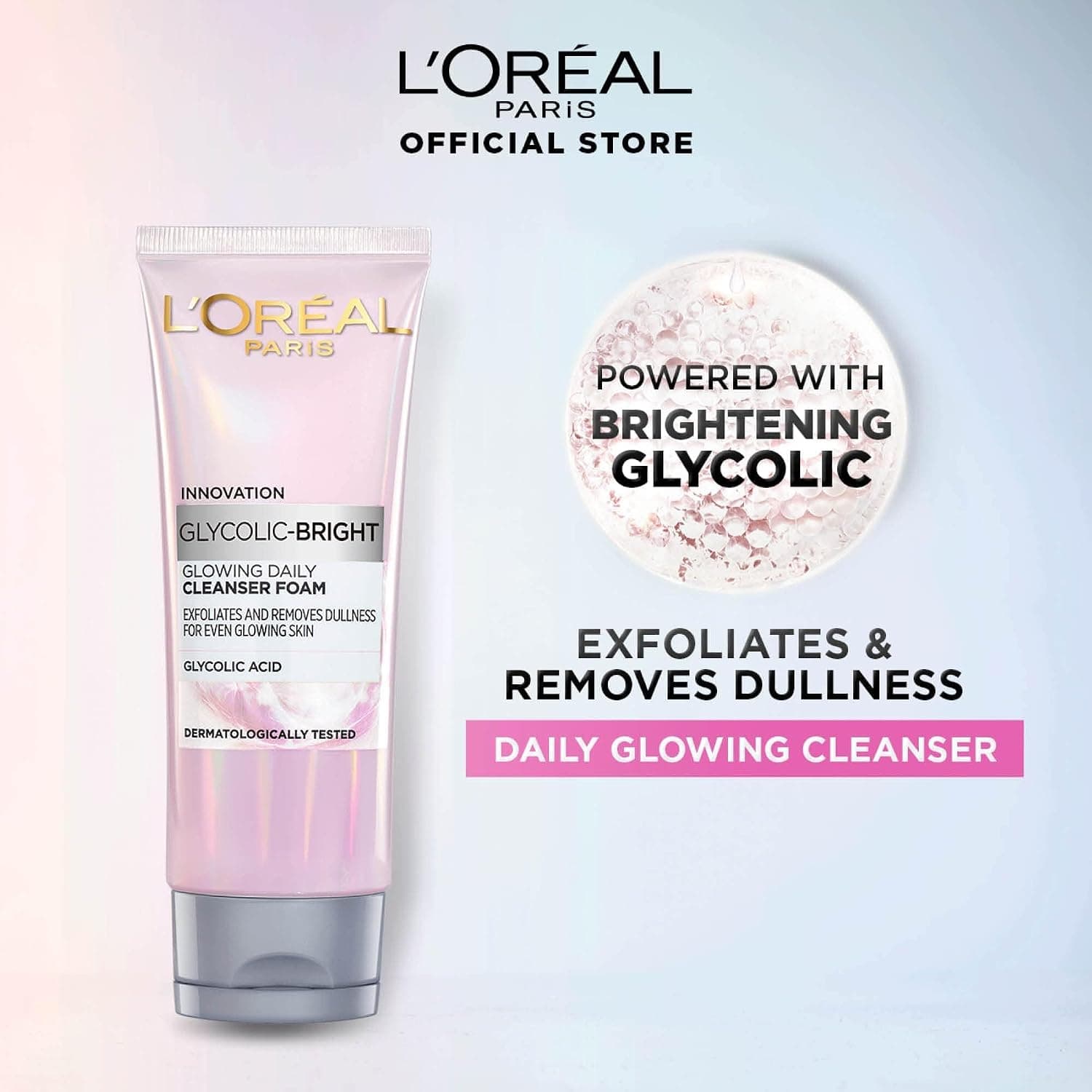 فوم شوینده صورت روزانه L’Oréal Paris Glycolic Bright درخشانکننده 100ML فوم شوینده صورت روزانه L’Oréal Paris Glycolic Bright درخشانکننده 100ML