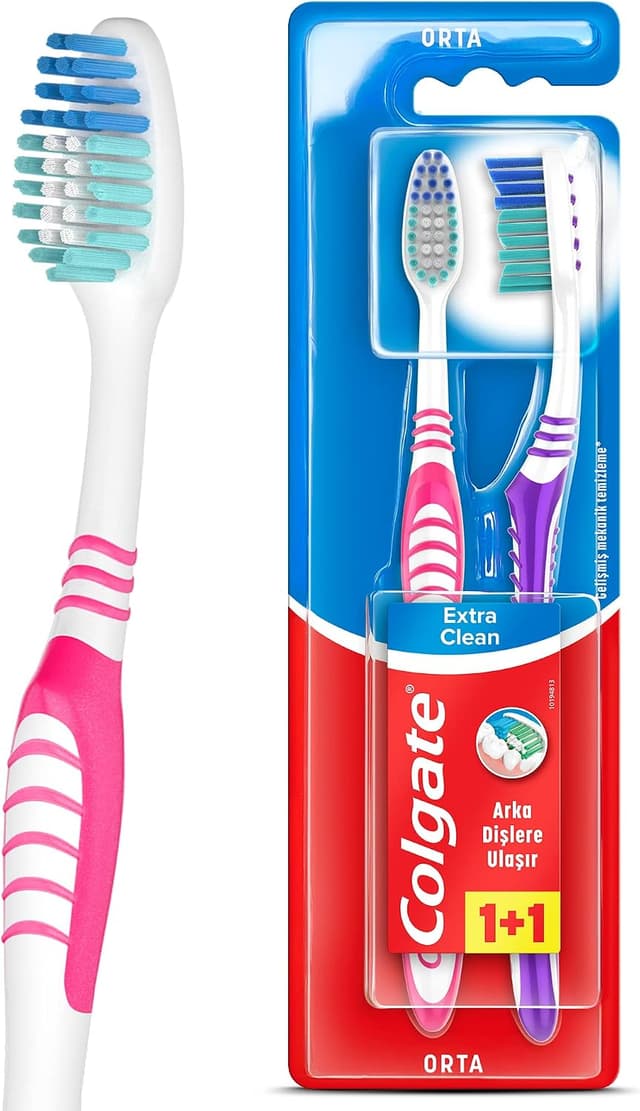 مسواک متوسط Colgate Extra Clean با تمیزکننده زبان و دسترسی به دندانهای عقبی 1+1 مسواک متوسط Colgate Extra Clean با تمیزکننده زبان و دسترسی به دندانهای عقبی 1+1