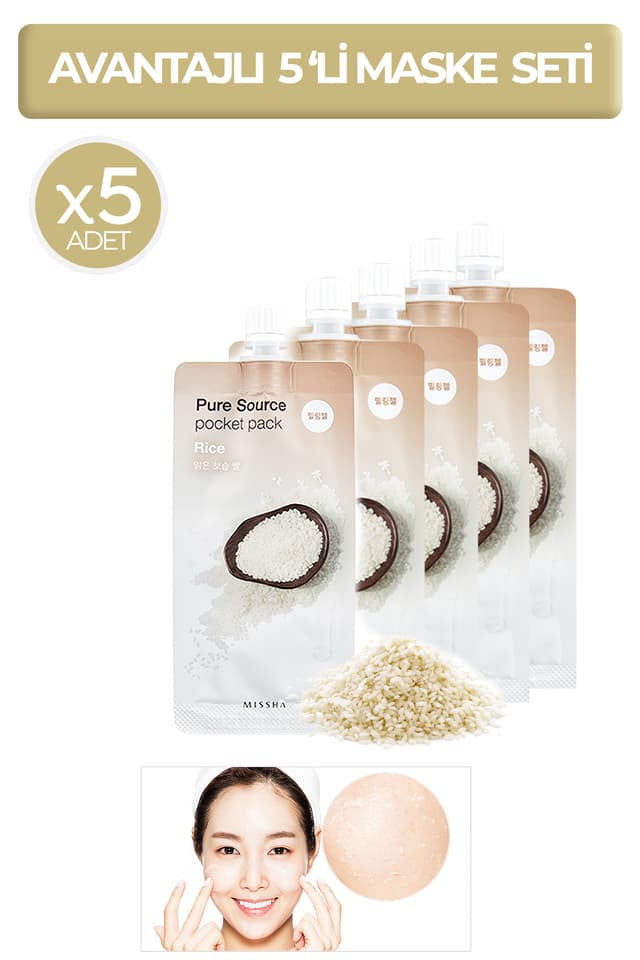 ست ماسک صورت Missha روشنکننده و لایهبردار حاوی عصاره برنج Pure Source Pocket Pack (RİCE) 5ADET ست ماسک صورت Missha روشنکننده و لایهبردار حاوی عصاره برنج Pure Source Pocket Pack (RİCE) 5ADET