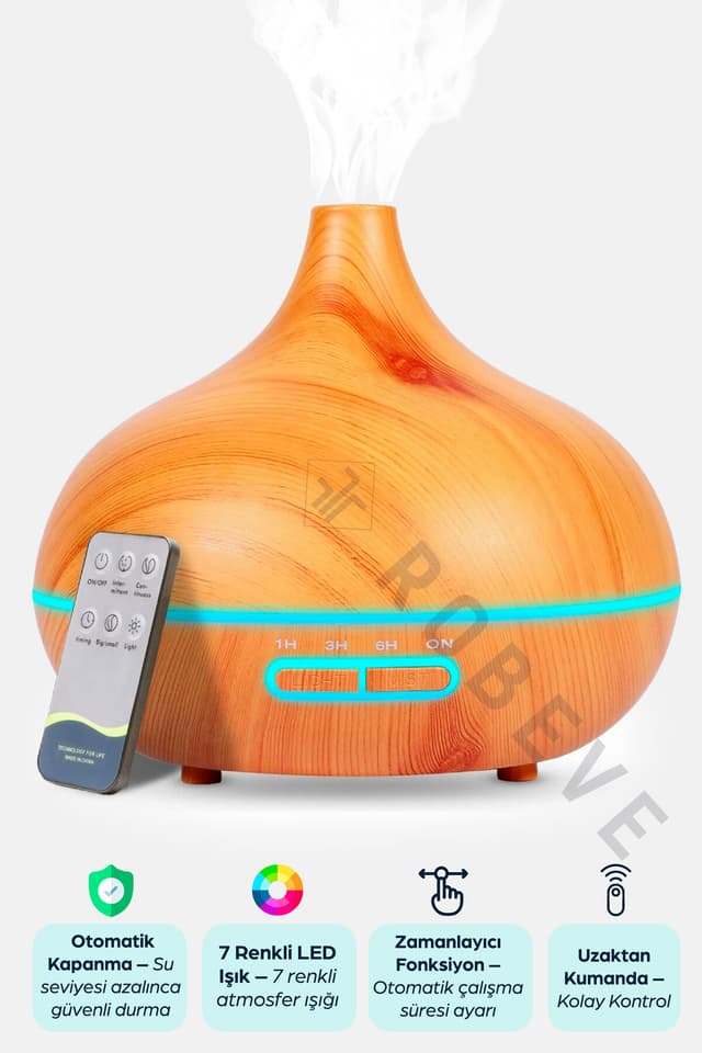 دستگاه رطوبتساز و دیفیوزر رایحه اولتراسونیک ROBEVE مدل 550 ml چراغدار با تایمر دستگاه رطوبتساز و دیفیوزر رایحه اولتراسونیک ROBEVE مدل 550 ml چراغدار با تایمر