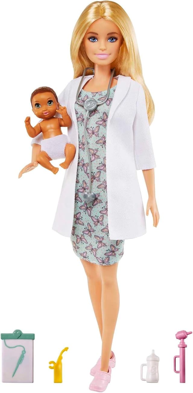 ست بازی پزشکی نوزاد Barbie با عروسک موطلایی، عروسک نوزاد و لوازم جانبی پزشکی ست بازی پزشکی نوزاد Barbie با عروسک موطلایی، عروسک نوزاد و لوازم جانبی پزشکی