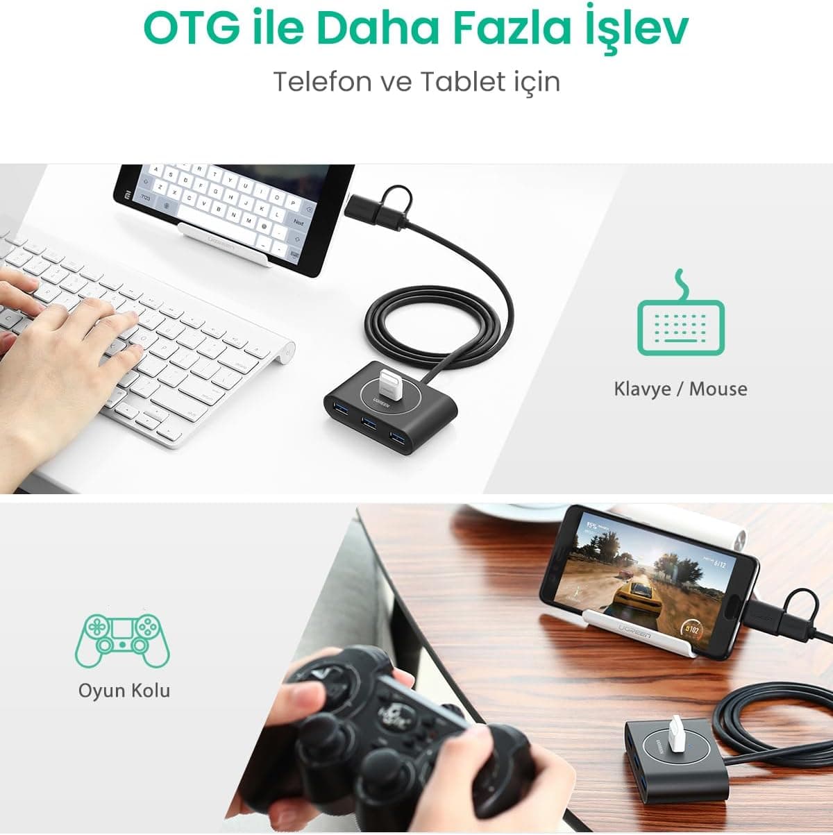 هاب 4 پورته USB 3.0 UGREEN با ورودی USB A/USB C مشکی 1 متر هاب 4 پورته USB 3.0 UGREEN با ورودی USB A/USB C مشکی 1 متر