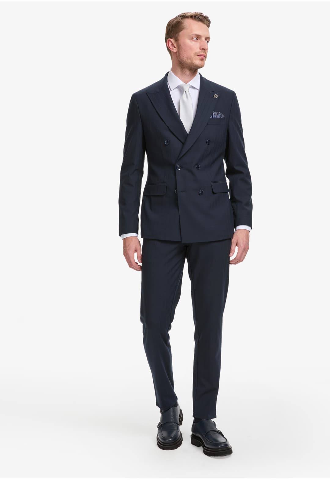 کتوشلوار دو ردیفه راهراه سرمهای Pierre Cardin فیت Extra Slim مدل 50325157-VR033 کتوشلوار دو ردیفه راهراه سرمهای Pierre Cardin فیت Extra Slim مدل 50325157-VR033