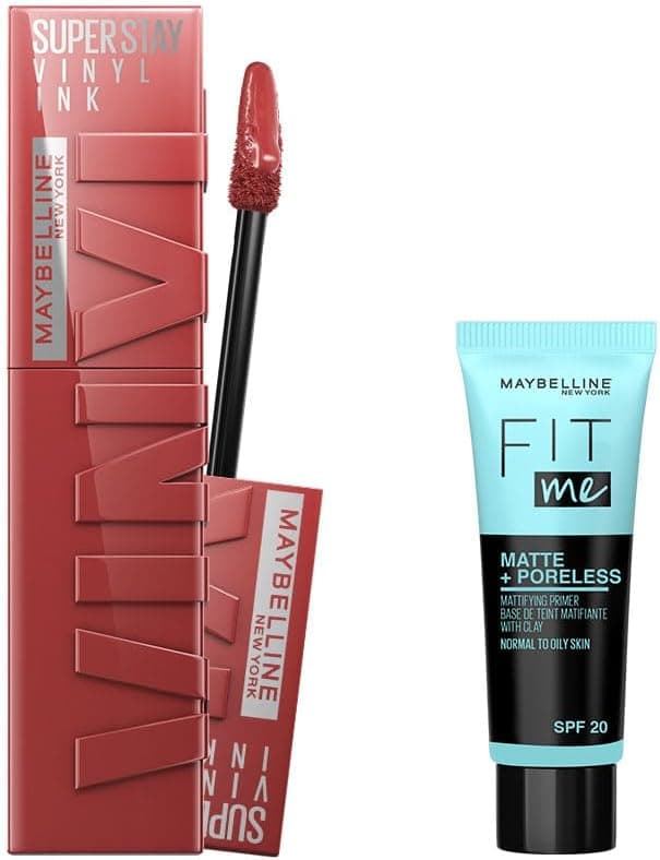 ست آرایشی Maybelline رژ مایع Super Stay Vinyl Ink 35 Cheeky و Fit Me Matte ست آرایشی Maybelline رژ مایع Super Stay Vinyl Ink 35 Cheeky و Fit Me Matte