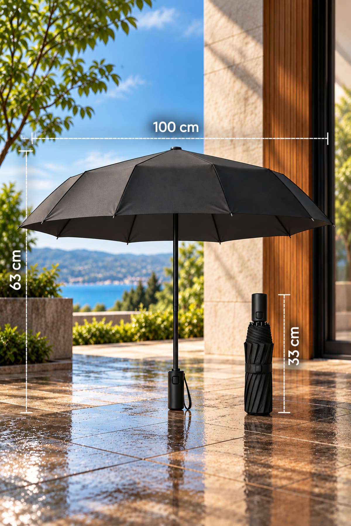 چتر زنانه Lipra تاشو مشکی 100 cm با چراغ LED بادگیر چتر زنانه Lipra تاشو مشکی 100 cm با چراغ LED بادگیر